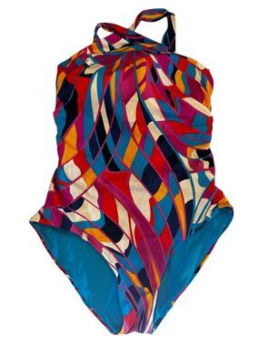 TRINA TURK Multicolor Abstract Halter One-Piece Swimsuit Size 10